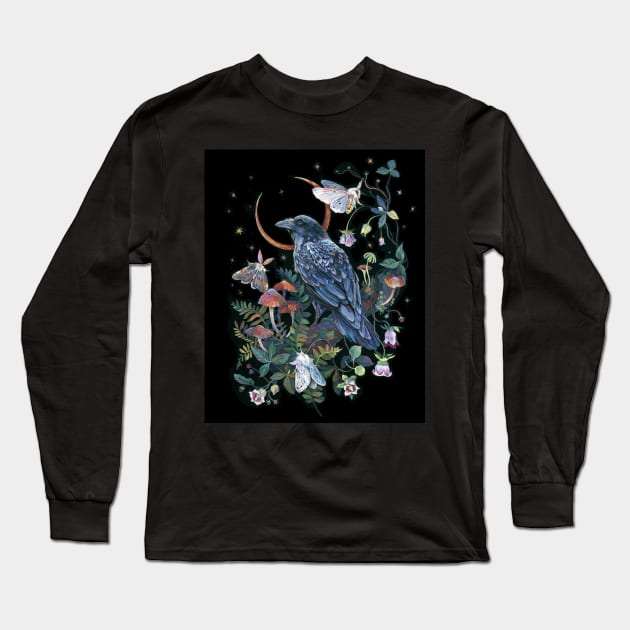 Moon Raven Long Sleeve T-Shirt by claramcallister